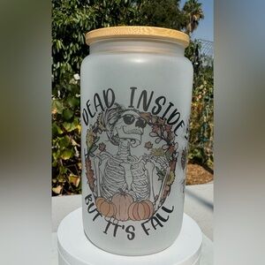 Dead inside but it’s fall skeleton Libbey can glass tumbler 16oz